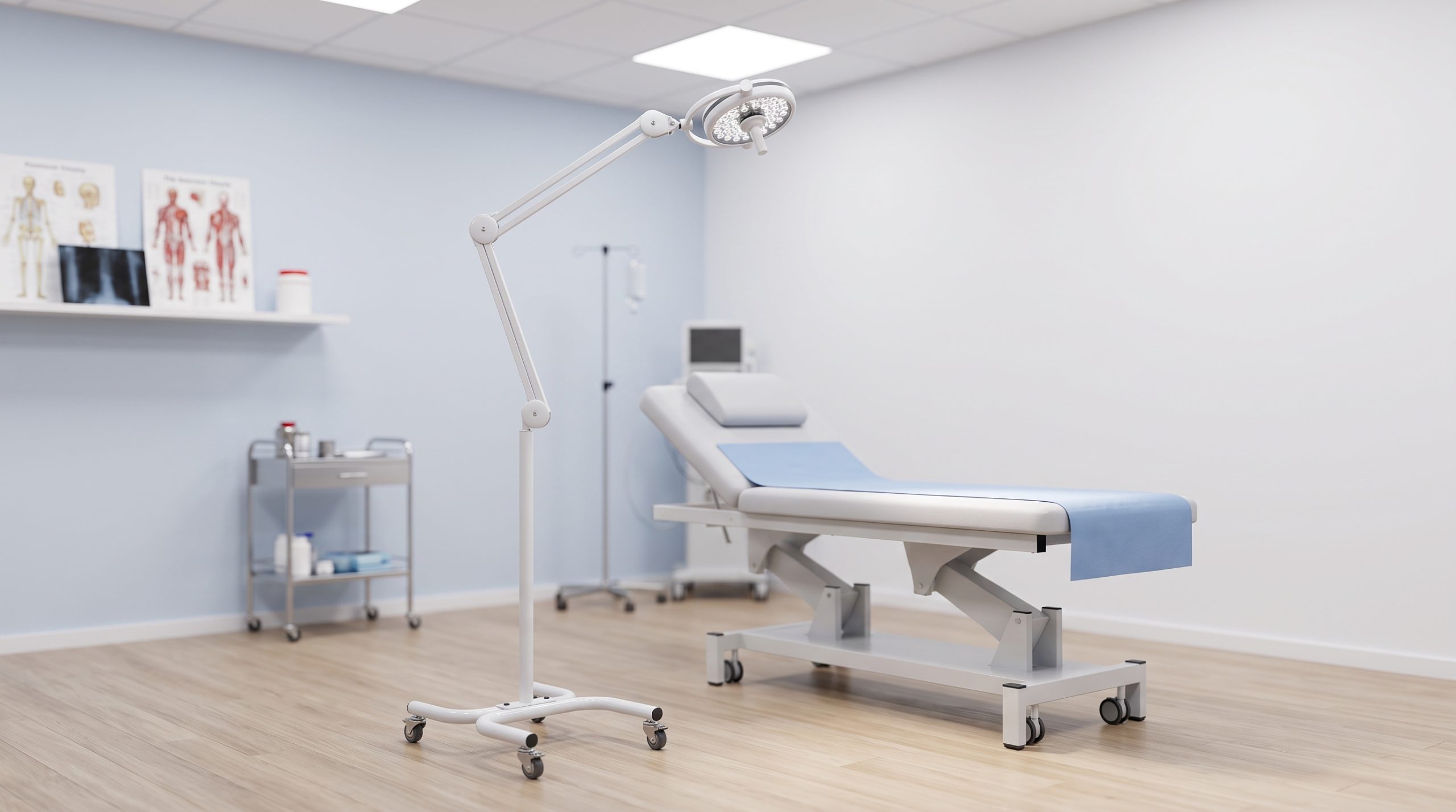 چراغ پزشکی و معاینه متحرک در اتاق معاینه